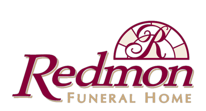 A redmon funeral home logo with a stained glass window