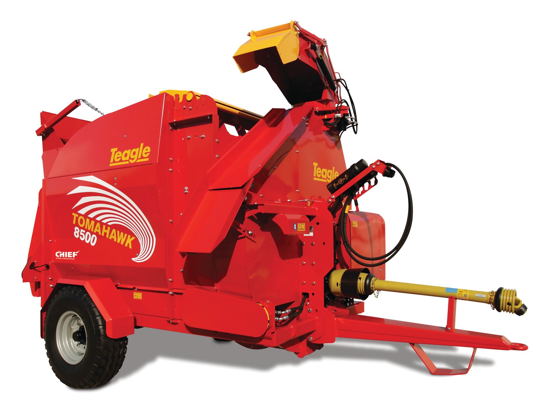 A red machine that says tomahawk on it