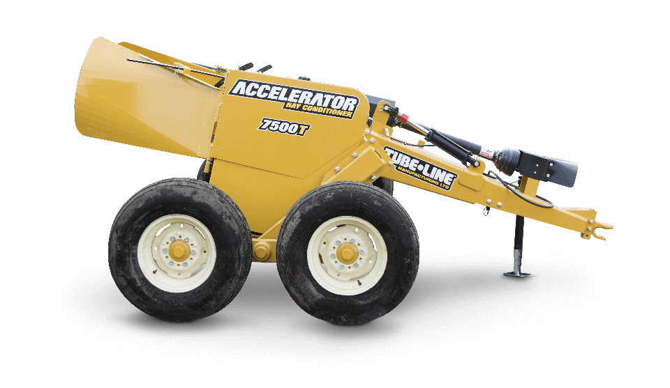 A yellow tractor with the word accelerator on it