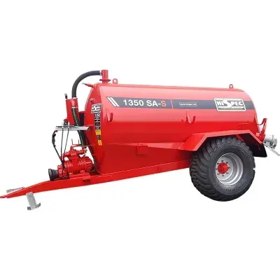 A red tank on a trailer on a white background.