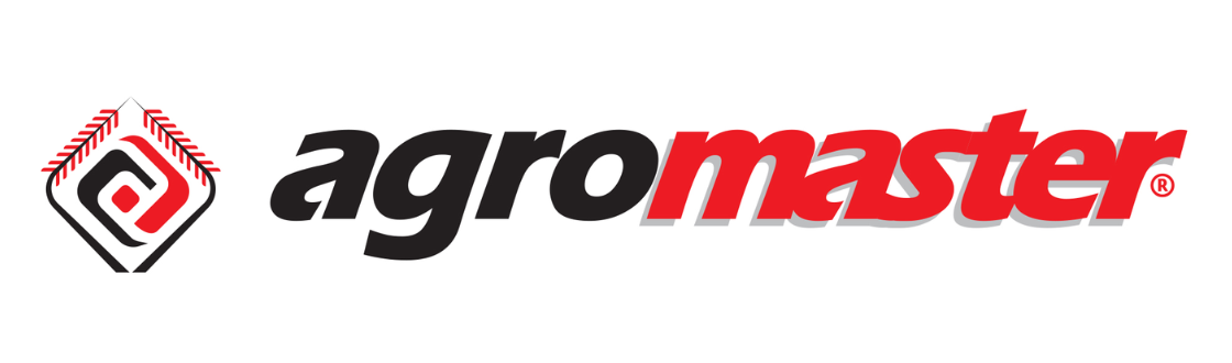 The logo for agromaster is black and red with a wheat icon.