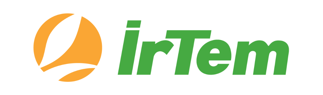 A green and orange logo for a company called irtem