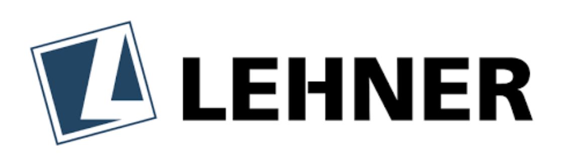 A lehner logo with a blue square in the middle