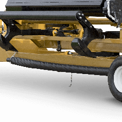 A yellow and black vehicle with a white tire