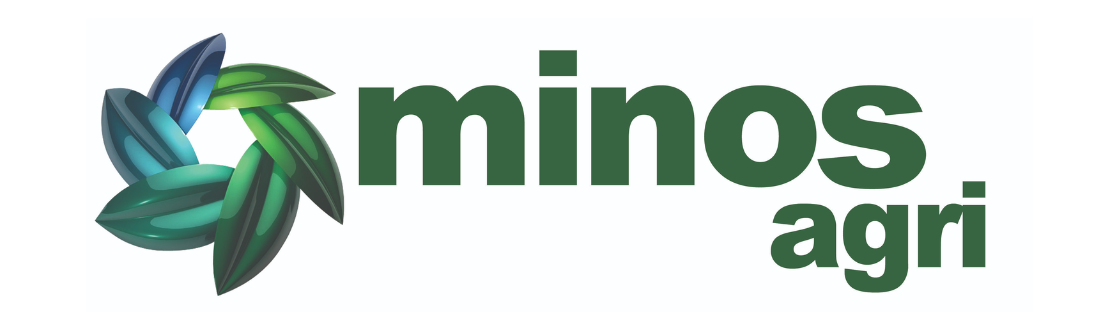 A white background with a green logo for minos agri