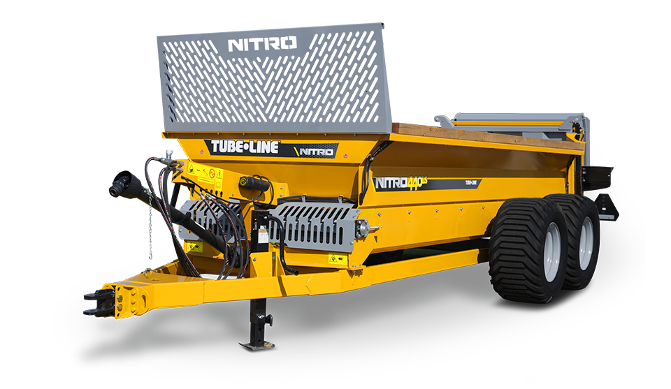 A yellow trailer with the word nitro on it