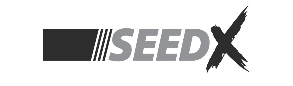 A black and white logo for a company called seed x