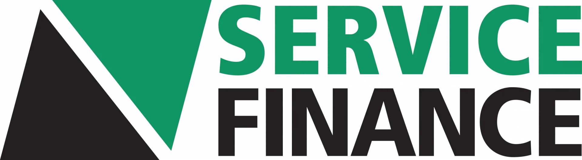 The logo for service finance is green and black with a triangle in the middle.