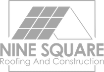 A black and white logo for nine square roofing and construction.