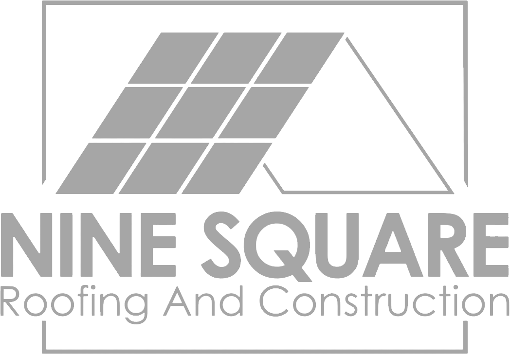 A black and white logo for nine square roofing and construction.