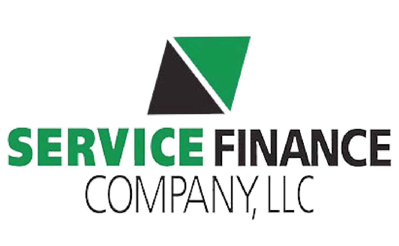 The logo for service finance company , llc is green and black.