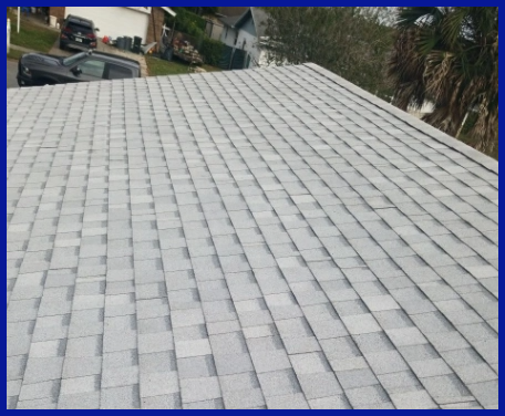 A picture of a roof with a blue frame around it