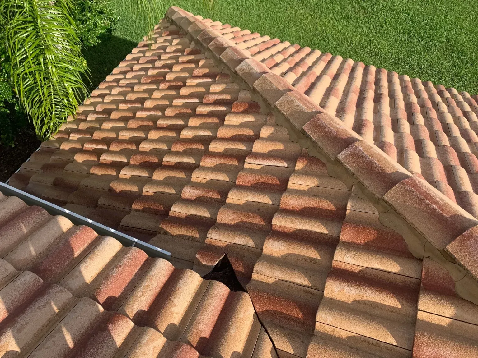 Overhead view of a tile roof