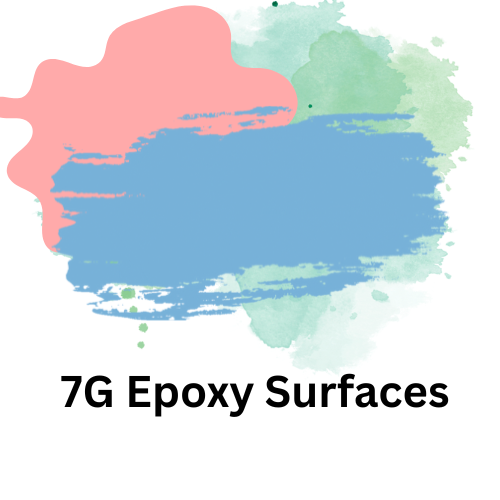 Abstract watercolor design over text: "7G Epoxy Surfaces".