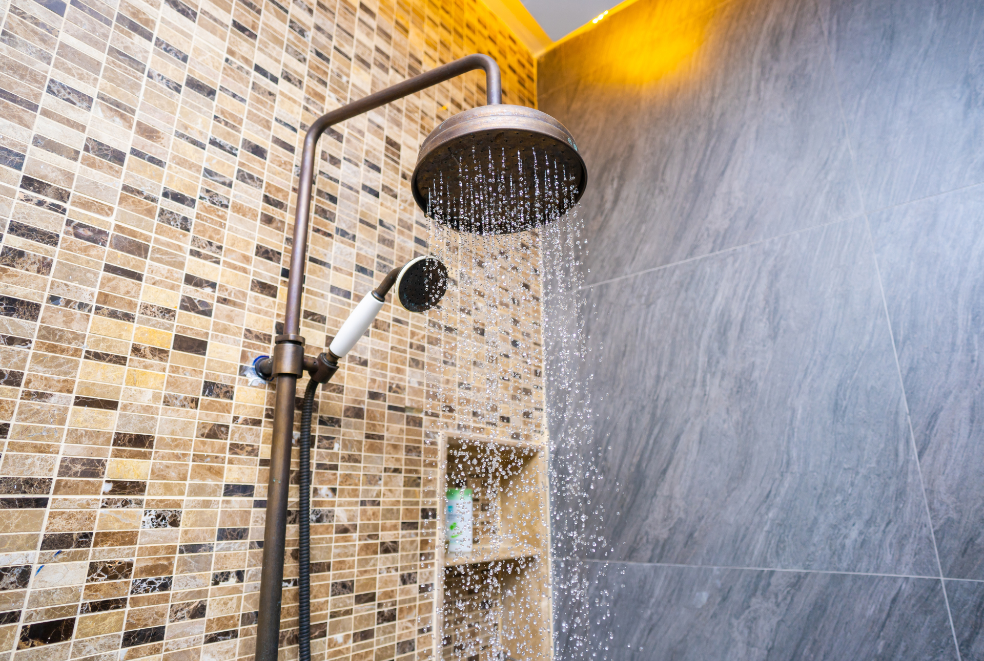 luxury shower with high-quality tile walls