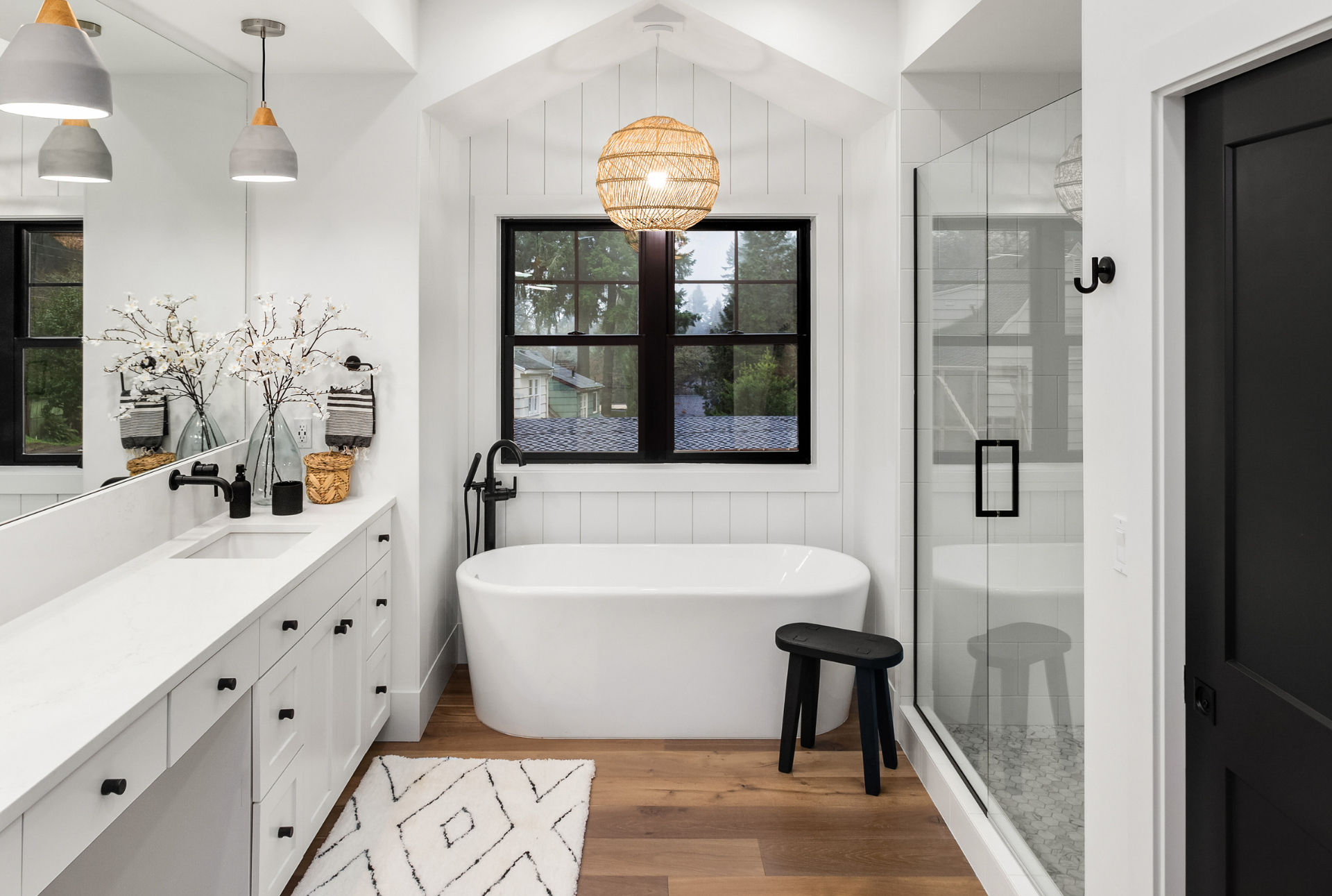 family bathroom remodeled to look sleek and modern