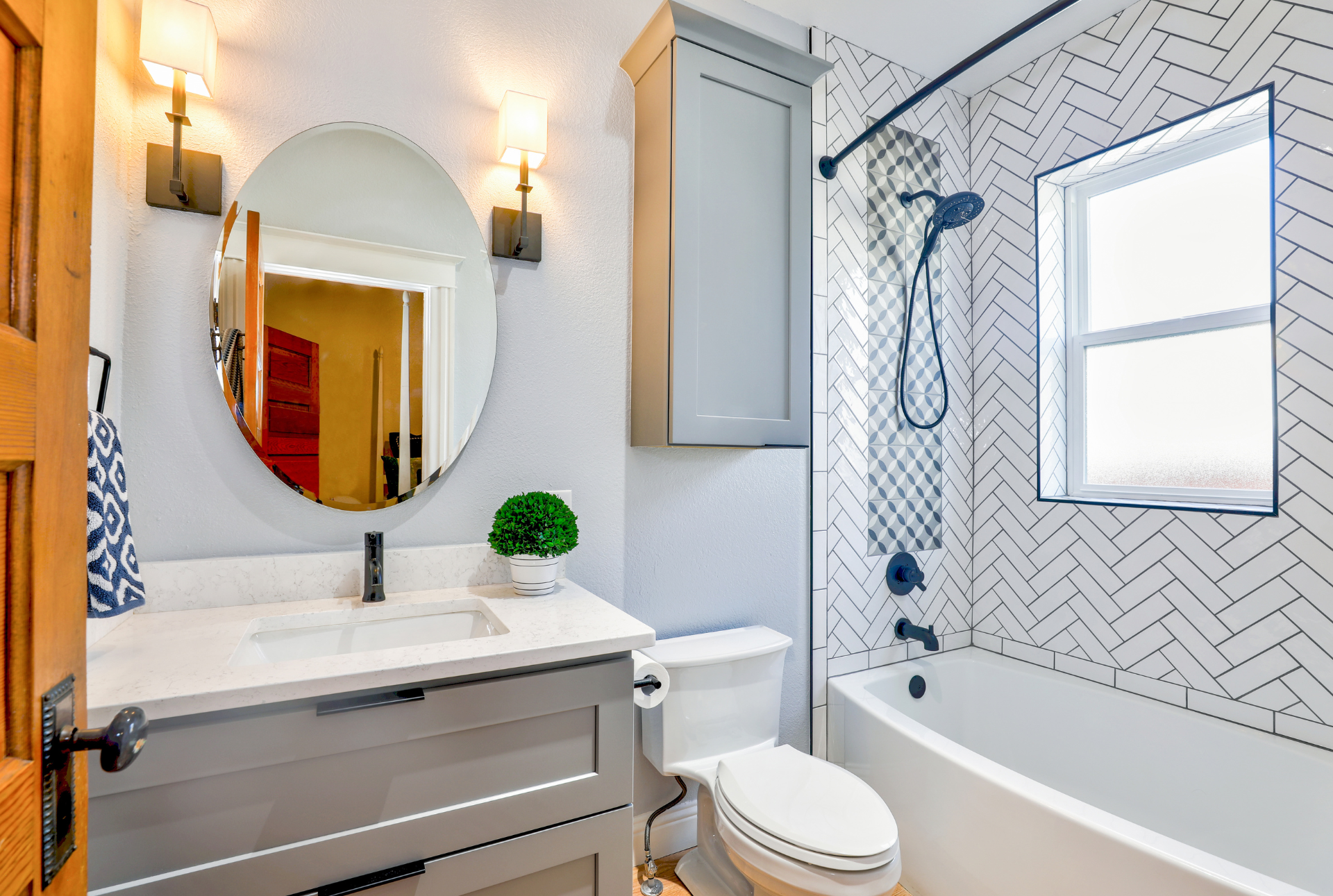 powder room remodeled with modern fixtures