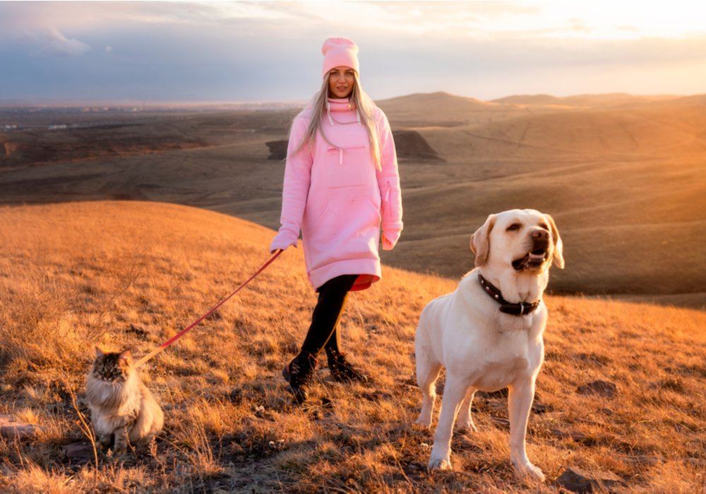 a beautiful young woman with her pets
