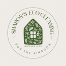 Circular logo: "Sharon's Eco-Cleaning" around a green house with leaves. Matthew 6:33.