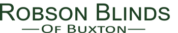 Logo for Robson Blinds of Buxton in dark green text on a white background.