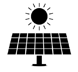 Solar panel with sun icon, representing renewable energy.