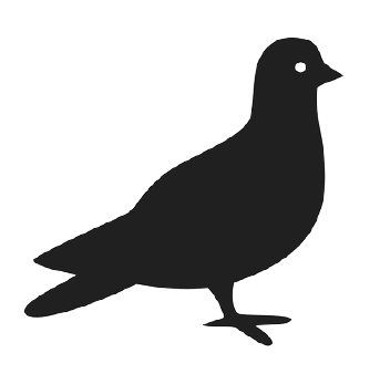Black silhouette of a pigeon standing on a white background.