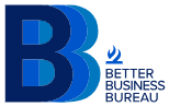Logo for the Better Business Bureau featuring a blue triple-B icon and the text