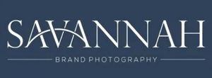 A logo for savannah brand photography on a blue background