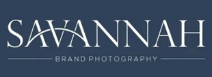 A logo for savannah brand photography on a blue background