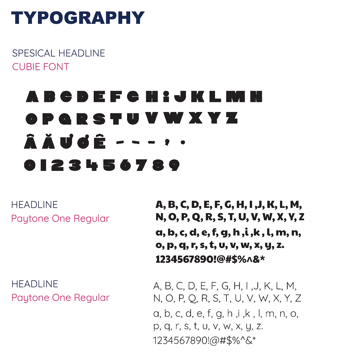Typography guide showcasing the 