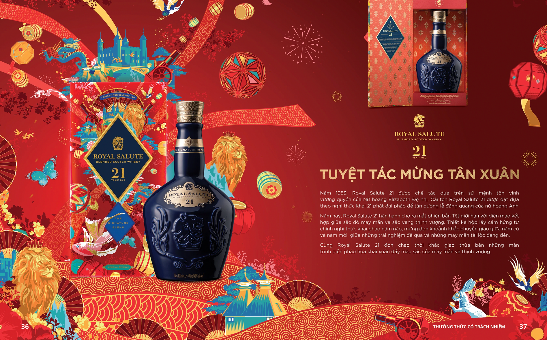 Royal Salute 21 Year Old whisky bottle with red and gold Lunar New Year design elements.