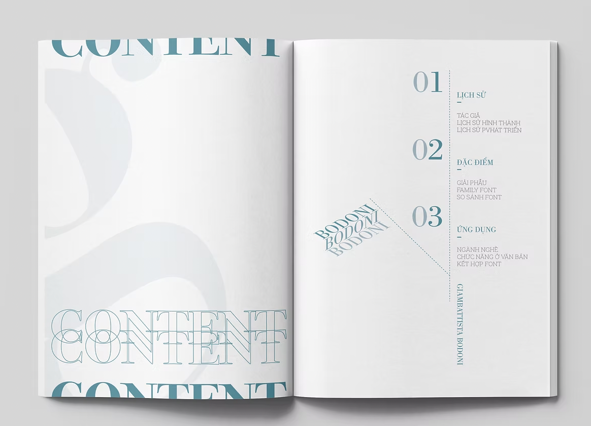 Contents page spread with a teal and white color scheme.