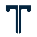 Blue stylized letter T logo on a white background