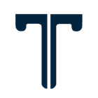 Blue stylized letter T logo on a white background