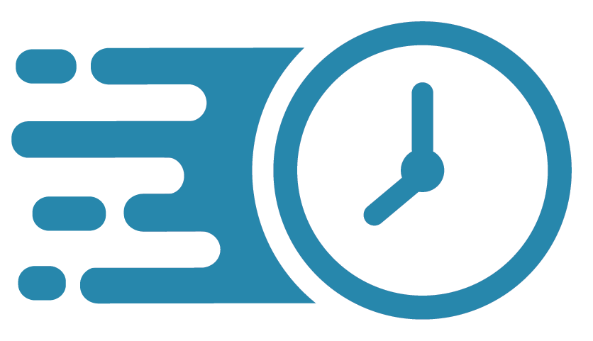 A blue car with a clock and an arrow around it.