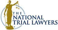 A logo for the national trial lawyers with a statue of justice holding scales of justice.