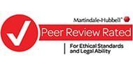 A peer review rated logo for ethical standards and legal ability.