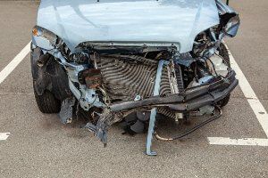 wreck car with destroyed radiator