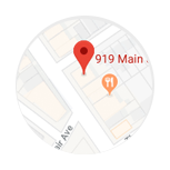 A map showing the location of 919 main in a city.