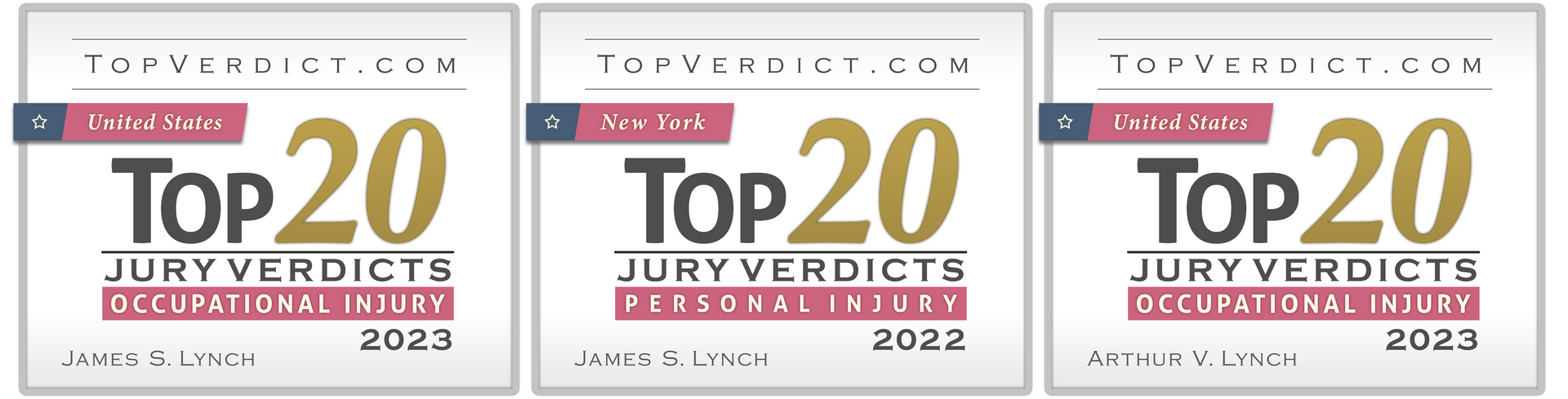 Three signs that say top 20 jury verdicts on them