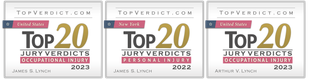 Three signs that say top 20 jury verdicts on them