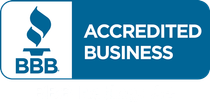 Blue and white Better Business Bureau (BBB) Accredited Business logo.