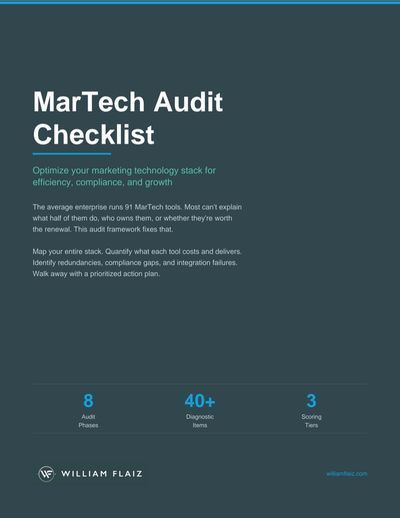 The cover of a book titled martech audit checklist