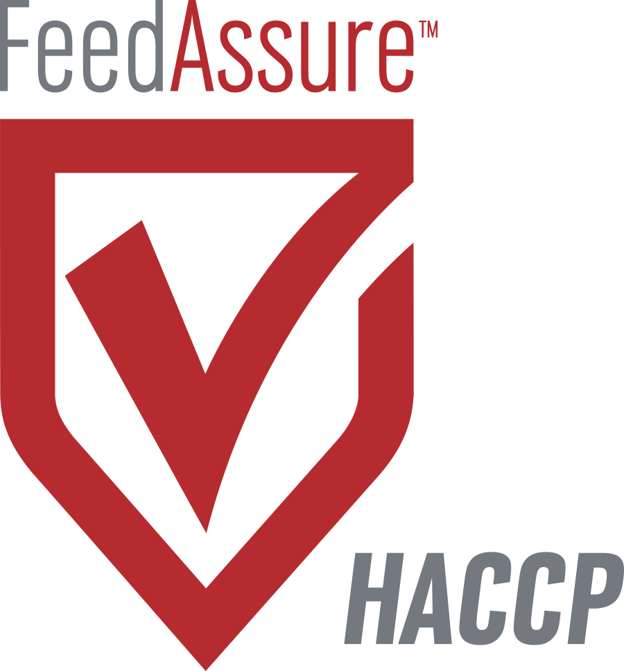 A red shield with a check mark and the words feed assure haccp
