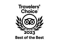 The logo for travelers choice 2023 best of the best is black and white.