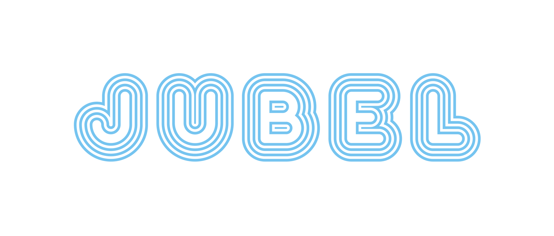 The word jubel is written in blue lines on a white background.