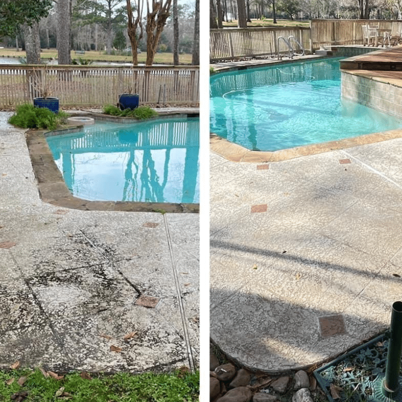 A before and after photo of a swimming pool