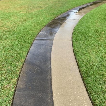 A before and after picture of a concrete walkway