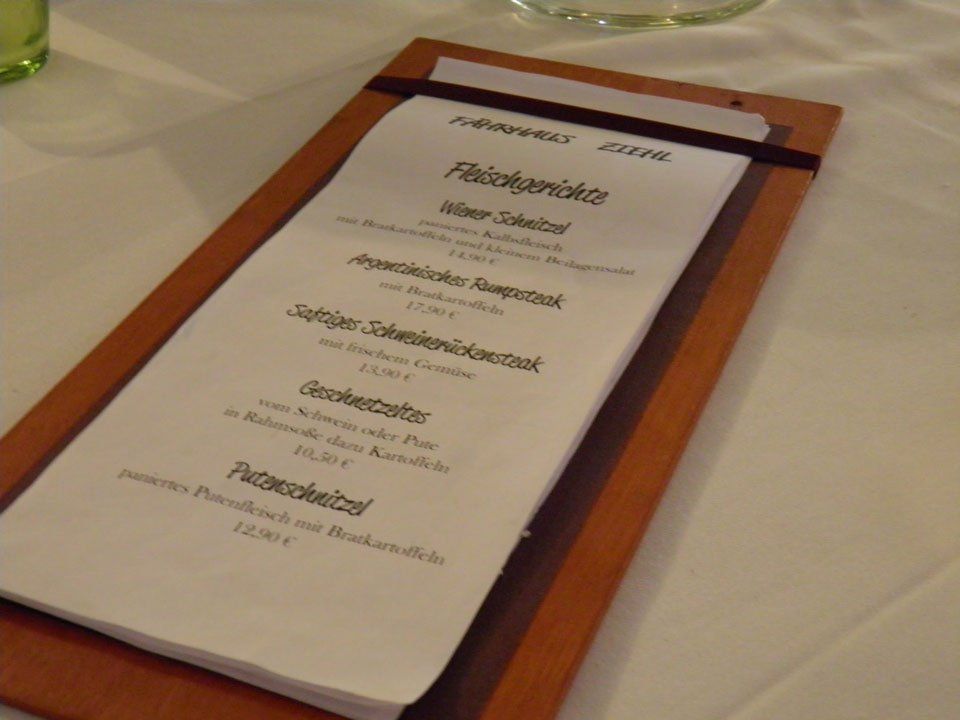Speisekarte Fleischgerichte vom Restaurant Fährhaus Ziehl