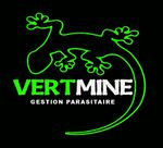Silhouette de lézard noir à contour vert ; texte « VERTMINE » en dessous, « Gestion Parasitaire » encore en dessous.